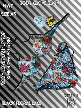 Body Glove White Floral Lace Love Push-up Bikini Surf Rider Side Tie Cheeky XS